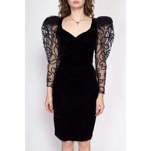 ✨80s Climax Karen Okada Velvet Sheer Puff Sleeve Party Sz 9/10 Dress✨